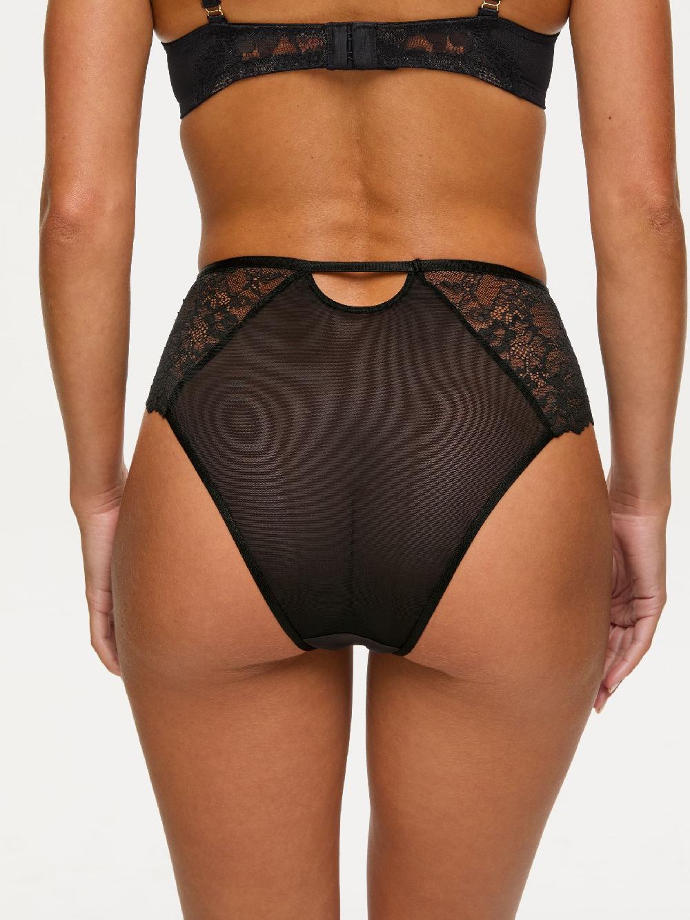 seraphine Ann Summers Black High Waist Caged Rose Floral Embroidery Knickers