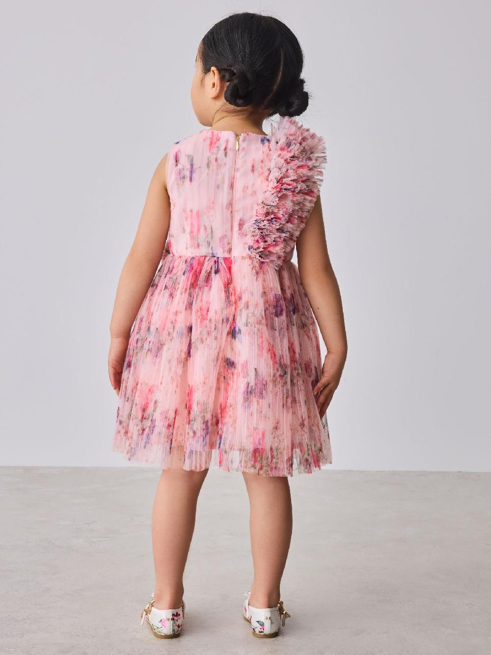 Seraphine Baker By Ted Baker Crinkle Mesh 3D Ruffle Shoulder Occasion Dress