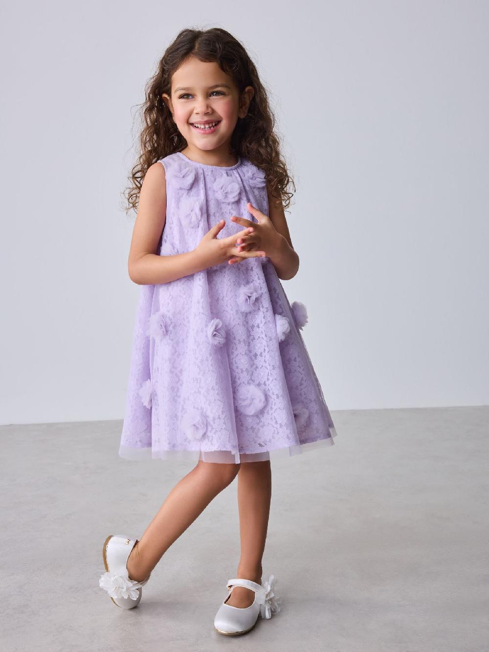 seraphine Baker by Ted Baker Lilac Purple Lace Overlay 3D Corsage Dress