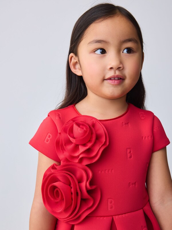 Seraphine Baker By Ted Baker Red 3D Corsage Embossed Scuba Dress