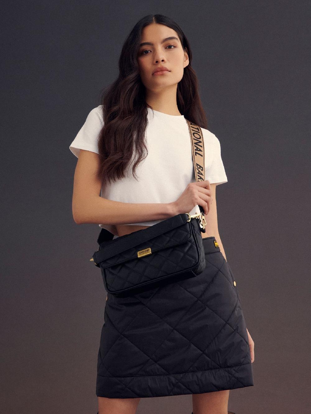 seraphine Barbour® International Black Quilted Soho Crossbody Bag With Strap