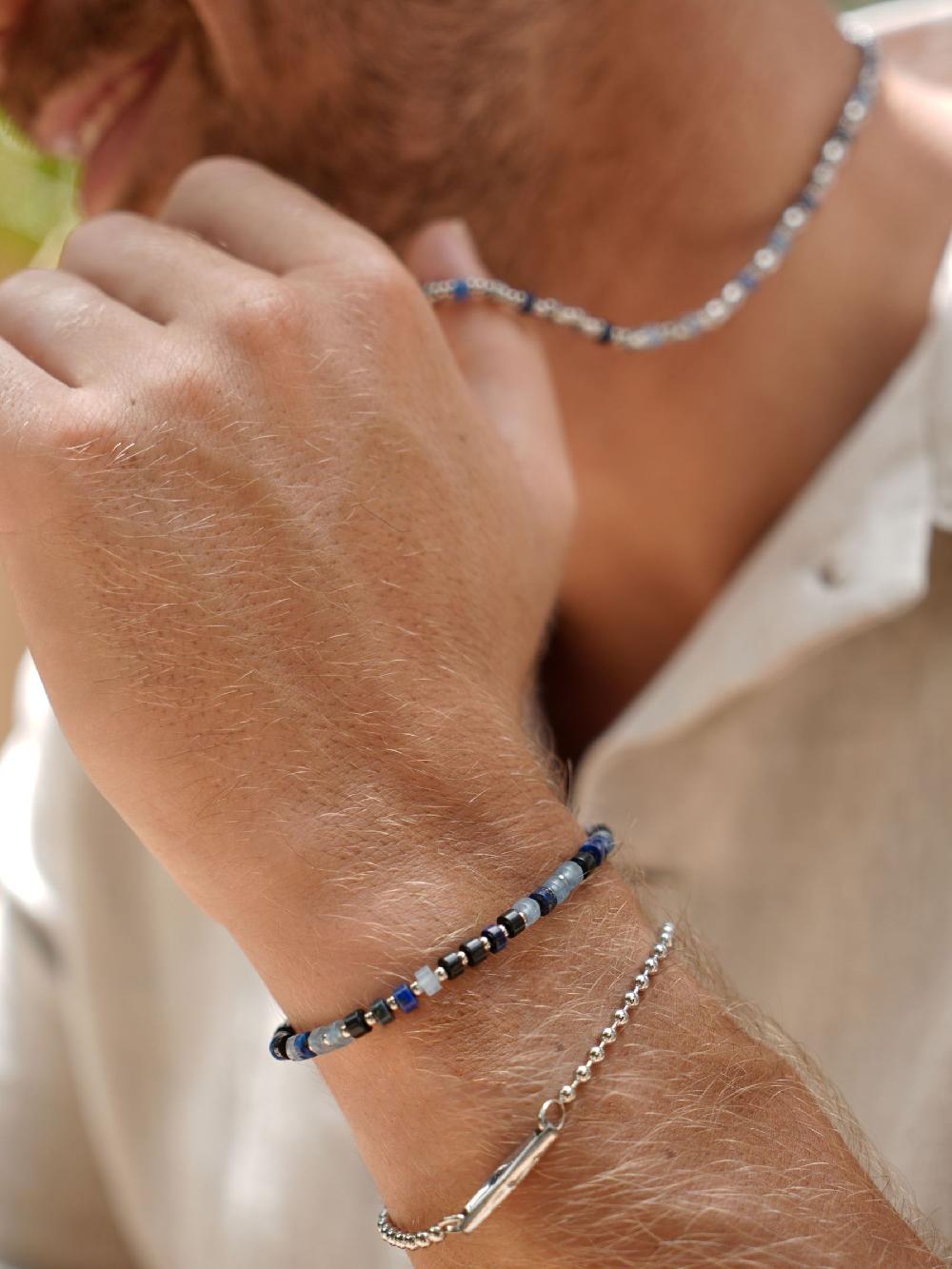 seraphine Bartlett Silver Tone Faceted Geometric Ball Chain Bracelet