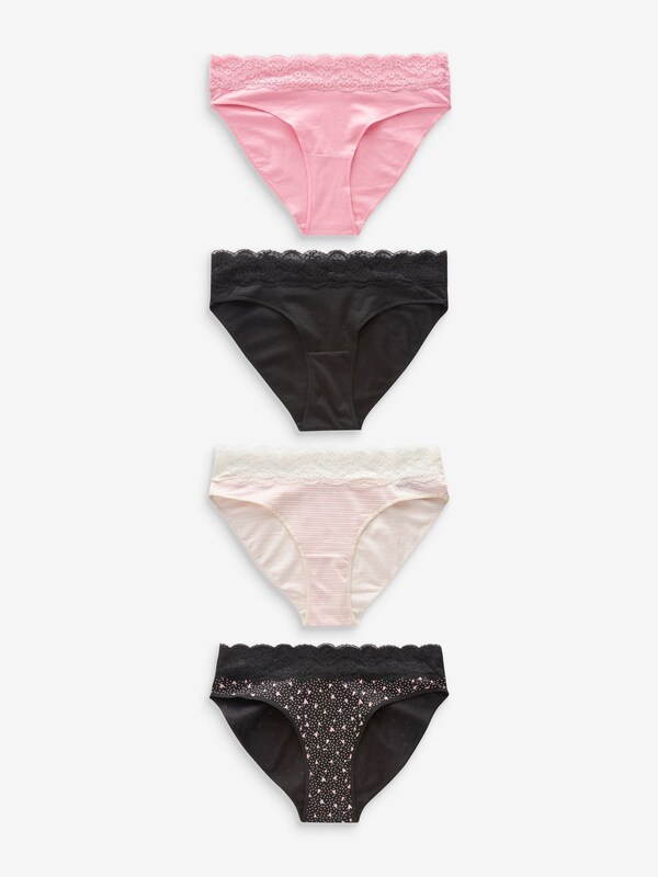 Seraphine Black/Pink Heart Print High Leg Cotton Lace Knickers 4 Pack