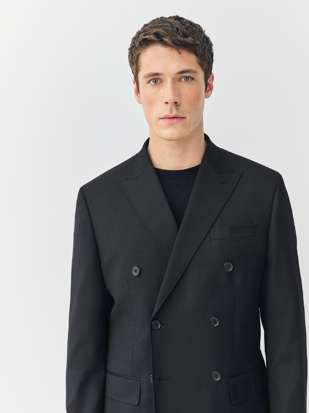 seraphine Black Relaxed Fit Double Breasted Tuxedo Suit Jacket