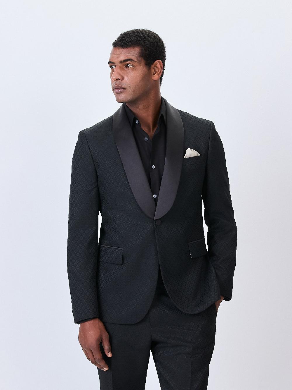 seraphine Black Slim Fit Jacquard Tuxedo Suit Jacket