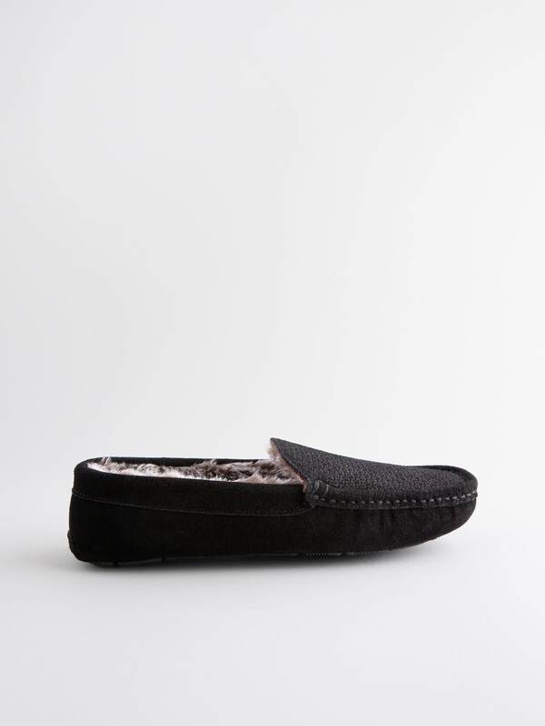 Seraphine Black Suede Faux Fur Lined Moccasin Slippers