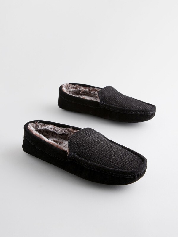 Seraphine Black Suede Faux Fur Lined Moccasin Slippers