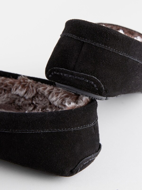Seraphine Black Suede Faux Fur Lined Moccasin Slippers