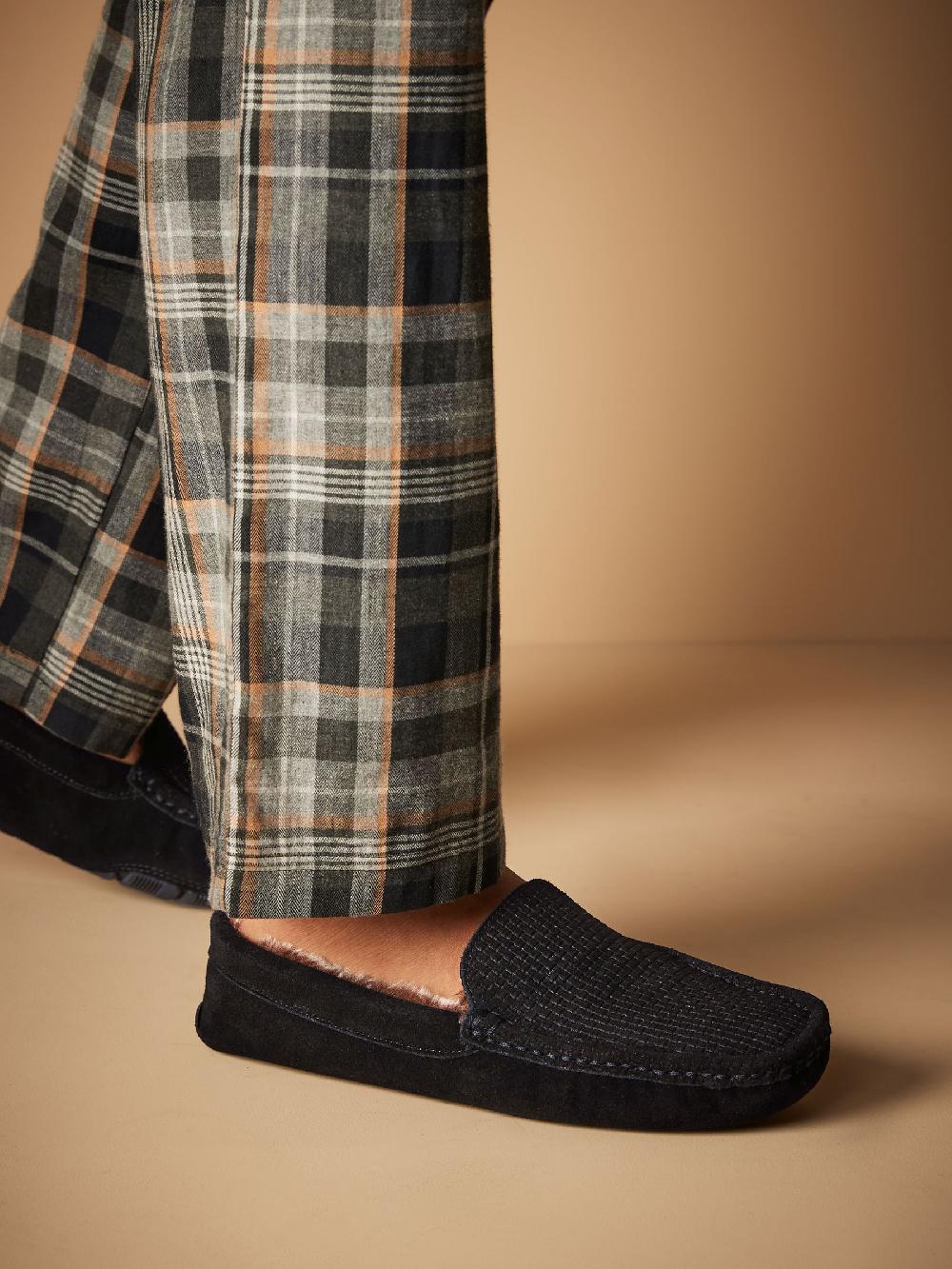seraphine Black Suede Faux Fur Lined Moccasin Slippers