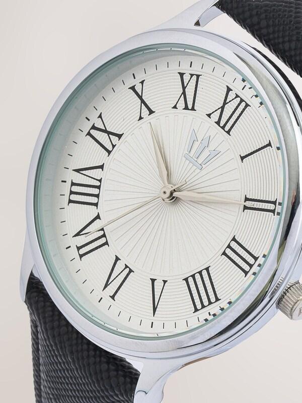 Seraphine Black/White Classic Watch With Saffiano Textured Strap