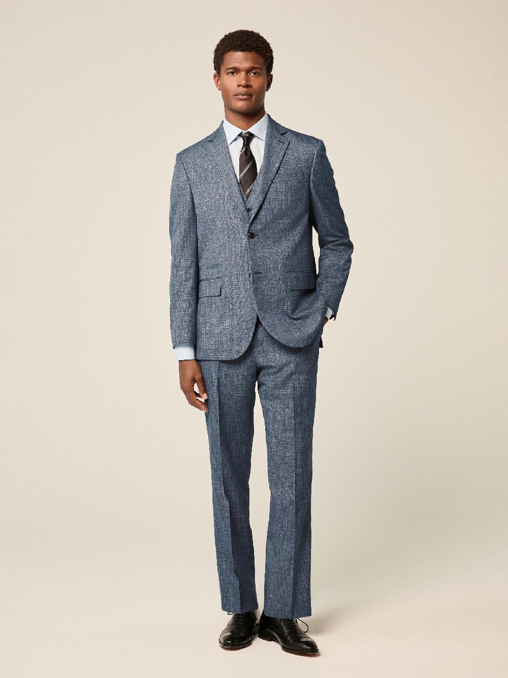 seraphine Blue Regular Fit Trimmed Textured Suit Jacket