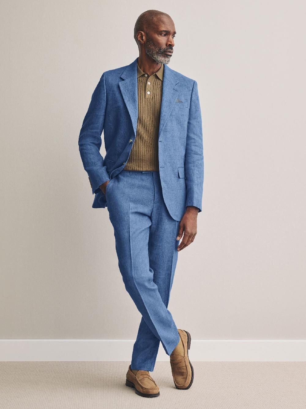 seraphine Blue Slim Fit Leomaster Italian 100% Linen Suit Jacket