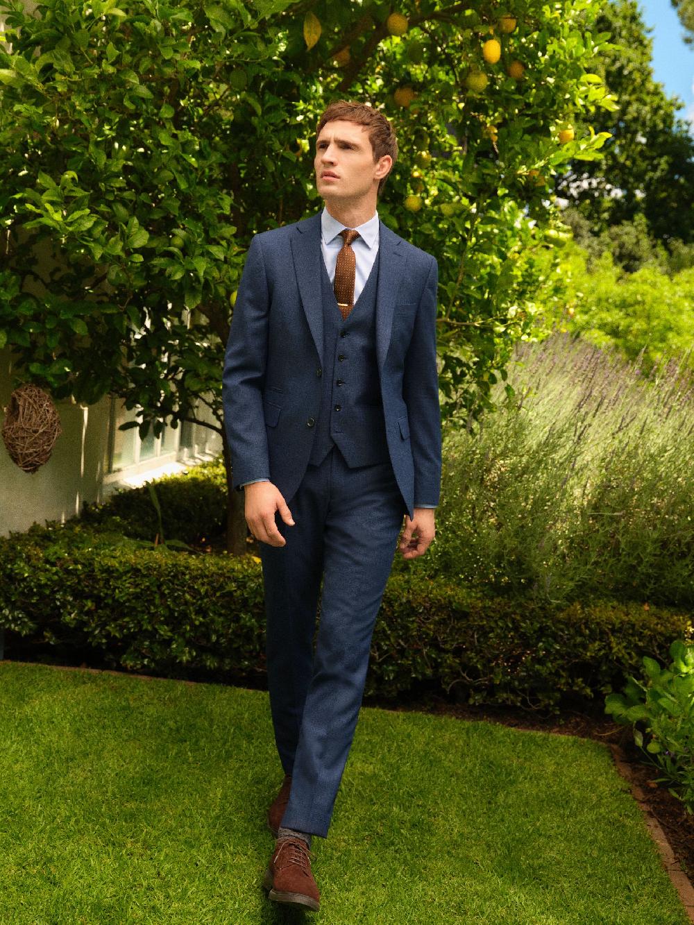Seraphine Blue Slim Fit Textured Wool Blend Suit Jacket