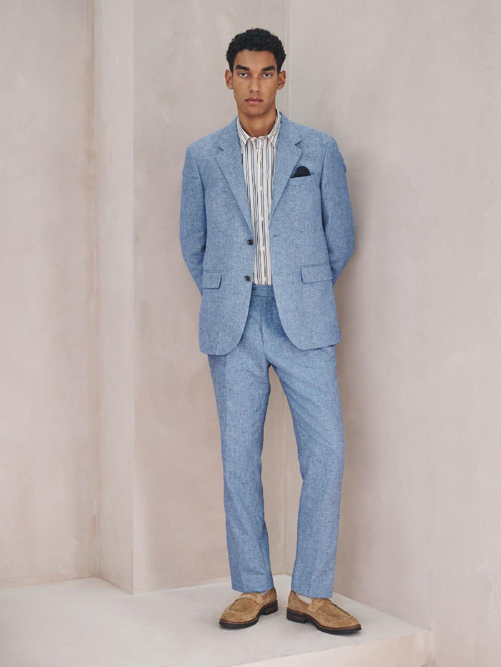seraphine Blue Tailored Fit Linen Blend Texture Suit Jacket