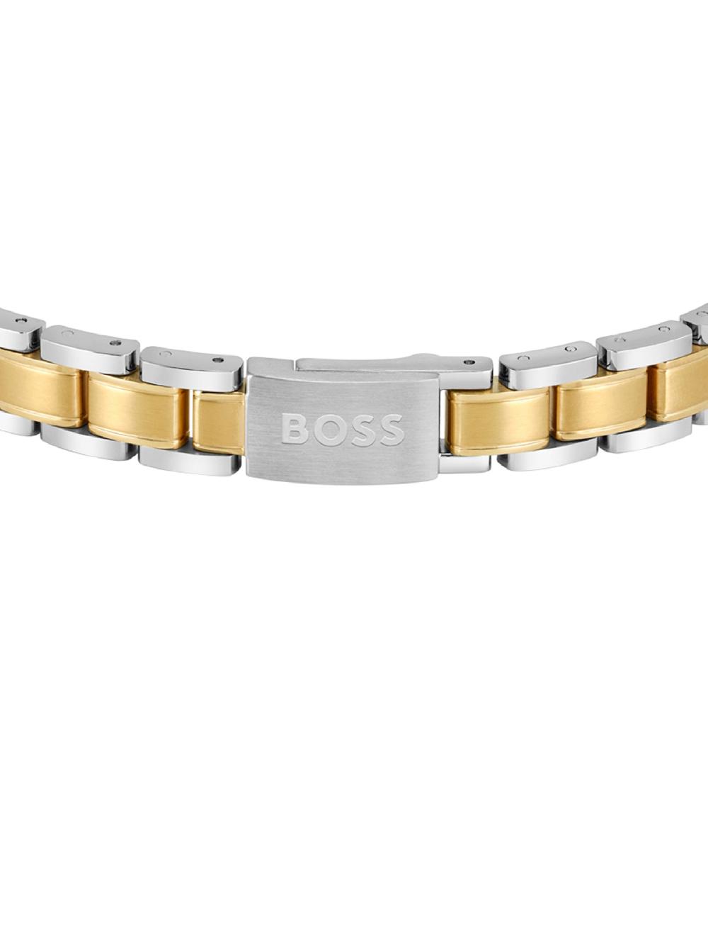 seraphine BOSS Gold Plated Gents Metal Link Essentials Two Tone Bracelet