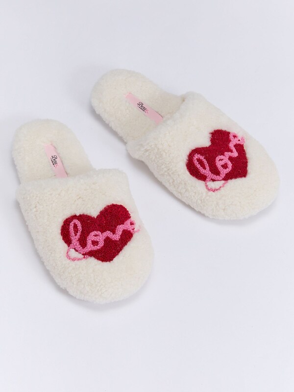 Seraphine Boux Avenue White Love Borg Mule Slippers