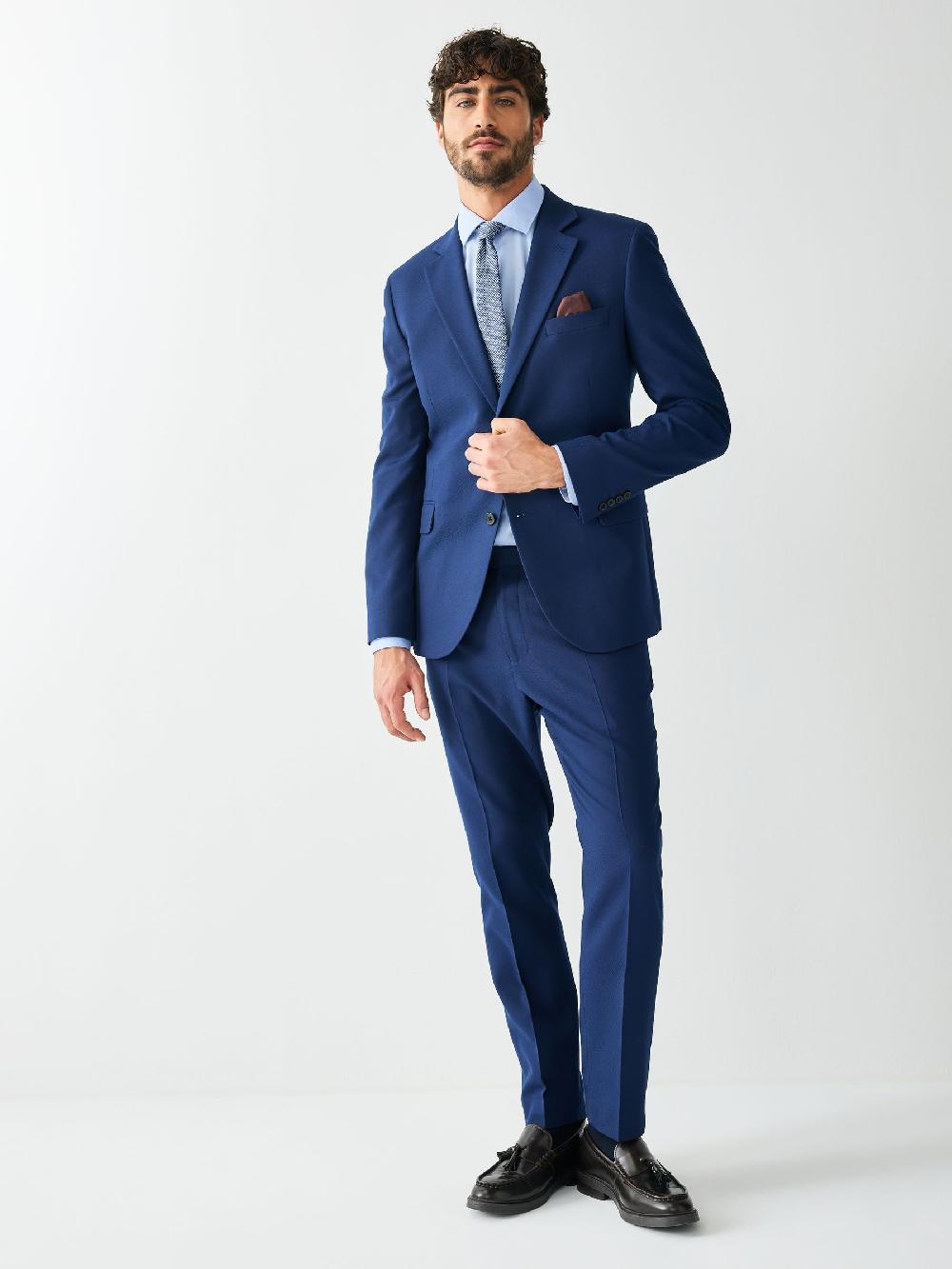 seraphine Bright Blue Skinny Fit Textured Suit Jacket