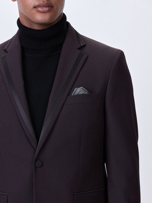 Seraphine Burgundy Red Tailored Fit Inset Lapel Detail Tuxedo Suit Jacket
