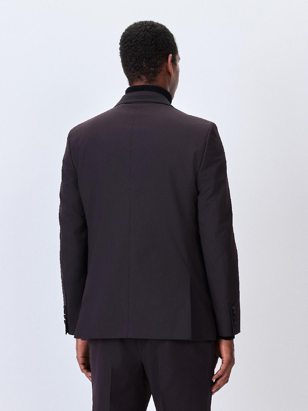 Seraphine Burgundy Red Tailored Fit Inset Lapel Detail Tuxedo Suit Jacket