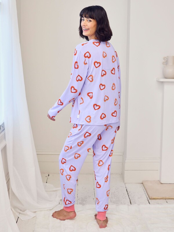Seraphine Chelsea Peers Purple Long Sleeve Maternity Shrimp Heart Print Long Pyjamas Set