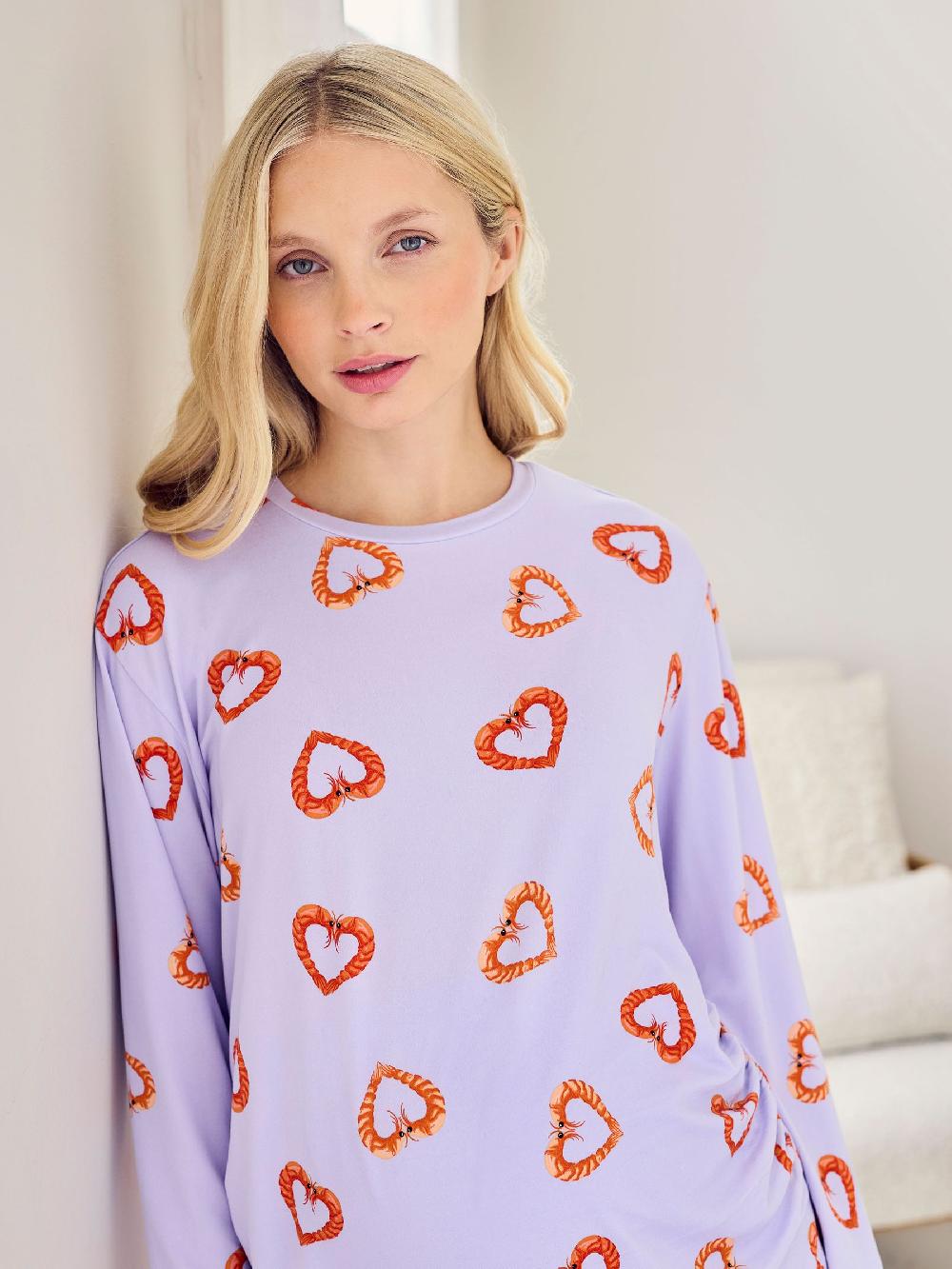 seraphine Chelsea Peers Purple Maternity Pyjamas Maternity Shrimp Heart Print Long Pyjamas Set
