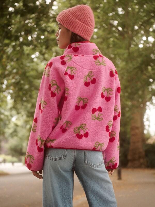 Seraphine Cherry Print Active Quarter Zip Borg Jacket