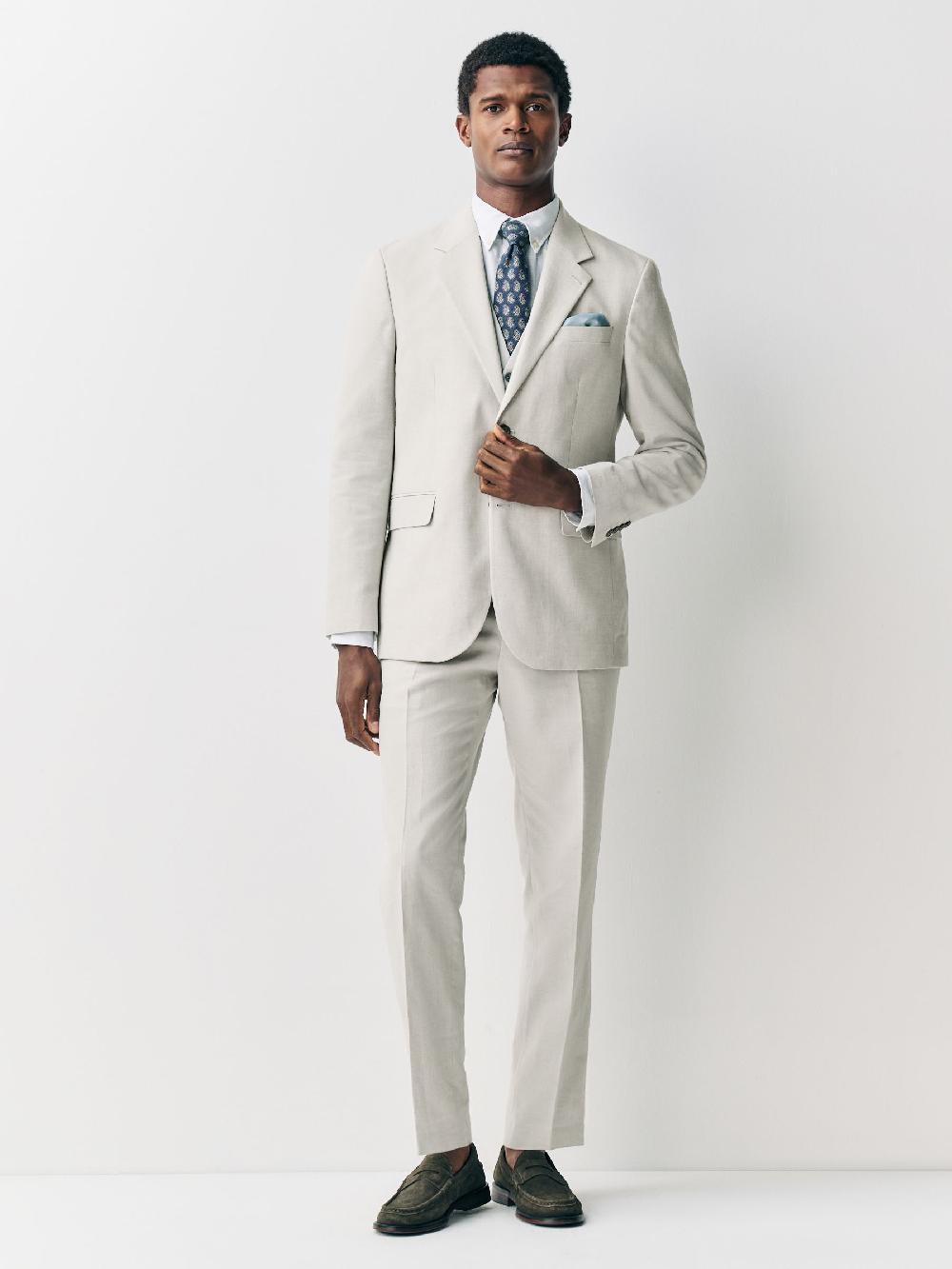 seraphine Ecru Tailored Fit Linen Blend Texture Suit Jacket