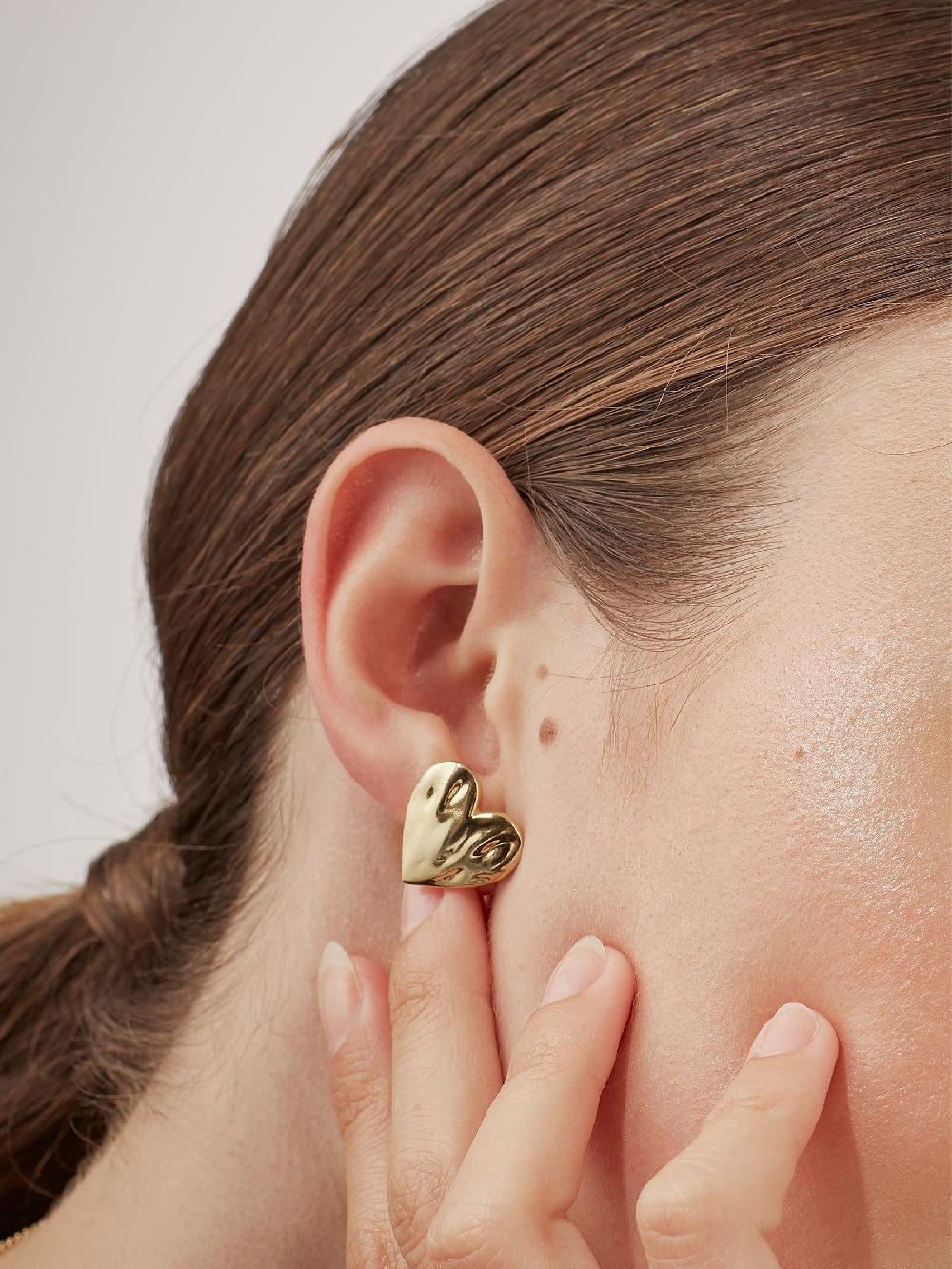 Seraphine Estella Bartlett Gold Tone Oversized Waterproof Molten Heart Studs Earrings