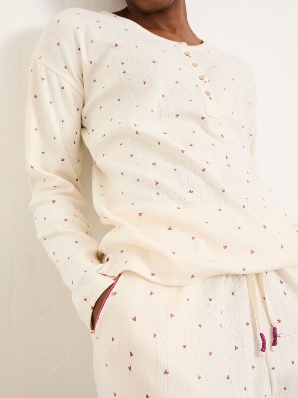 Seraphine FatFace Ivory Pointelle Heart Print Jersey Pyjama Set