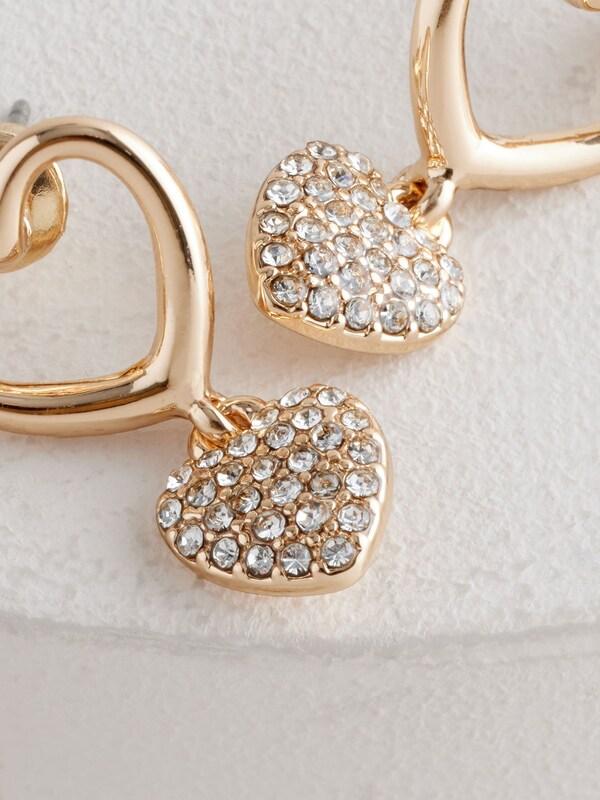Seraphine Gold Tone Heart Drop Sparkle Stud Earrings