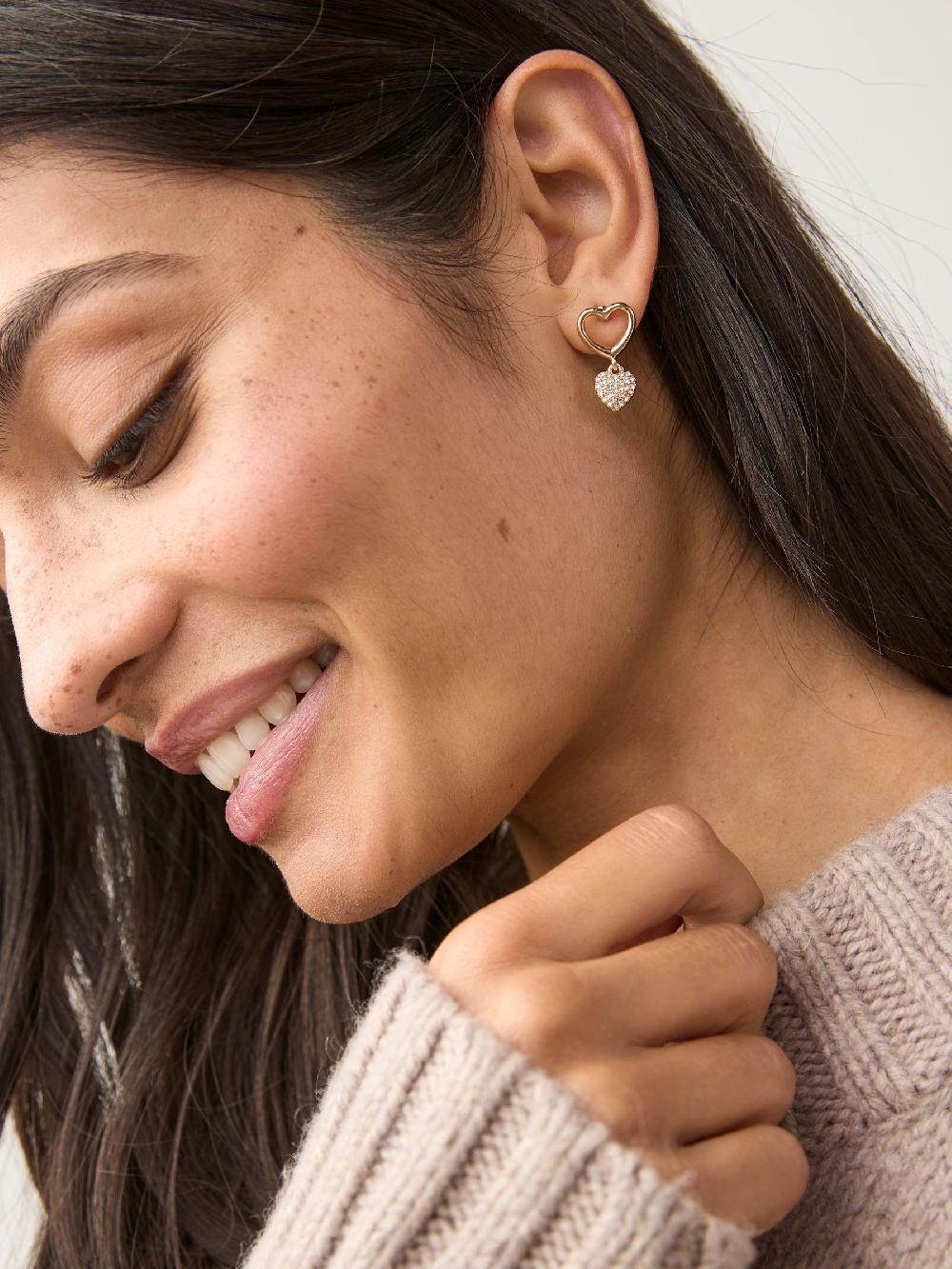 Seraphine Gold Tone Heart Drop Sparkle Stud Earrings