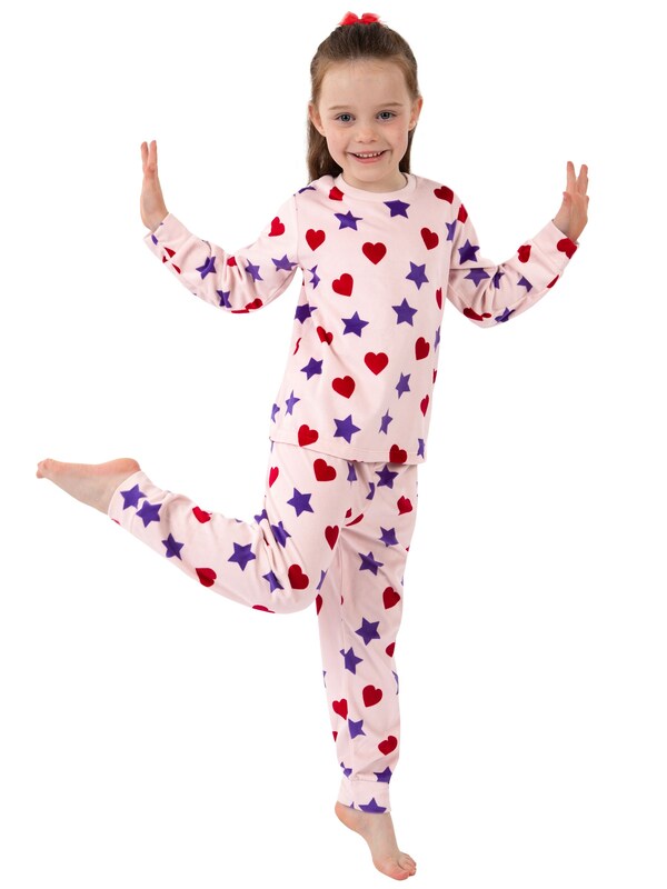 Seraphine Harry Bear Pink Stars And Hearts Long Sleeve Fleece Pyjamas