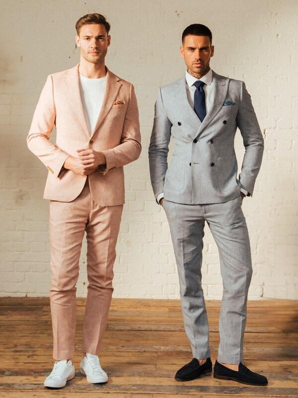 Seraphine Harry Brown Blue Giacomo Cotton Linen Double Breasted Suit Jacket