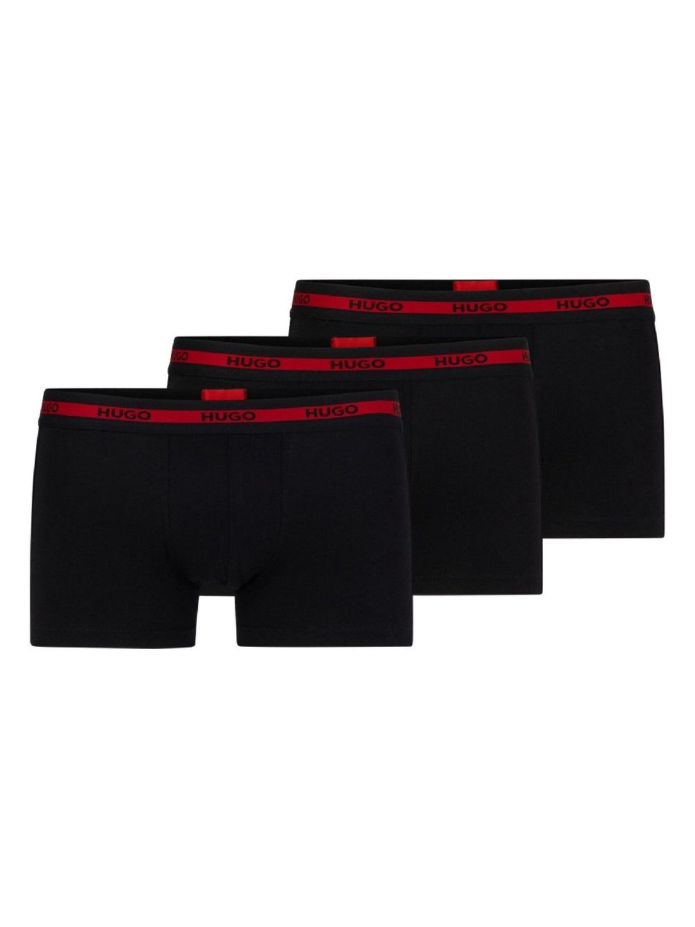 seraphine HUGO Black Logo Waistband Stretch Cotton Trunks 3 Pack