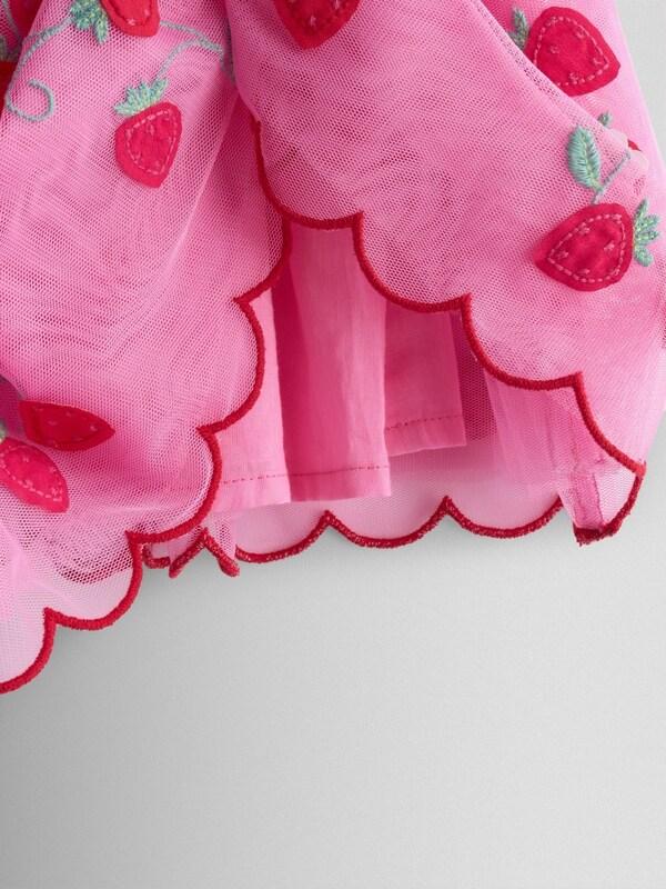 Seraphine JoJo Maman Bébé Bright Pink Strawberry Wildflower Embroidered Puff Sleeve Tulle Party Dress