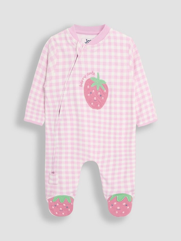 Seraphine JoJo Maman Bébé Pink Strawberry Cotton Footed Appliqué Zip Sleepsuit