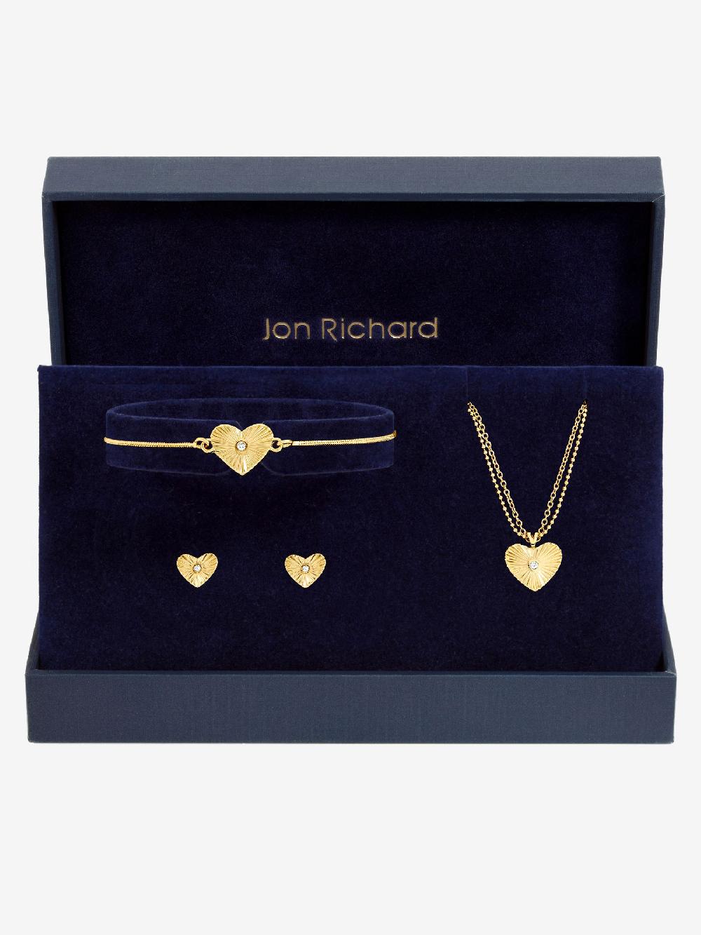 Seraphine Jon Richard Gold Tone Diamond Cut Heart Set Gift Box