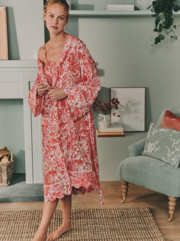 Seraphine Laura Ashley Pink Peony Cotton Scalloped Slip Nightie