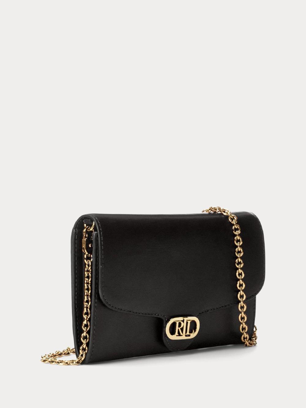 seraphine Lauren Ralph Lauren Black Adair Leather Chain Cross-Body Clutch Bag