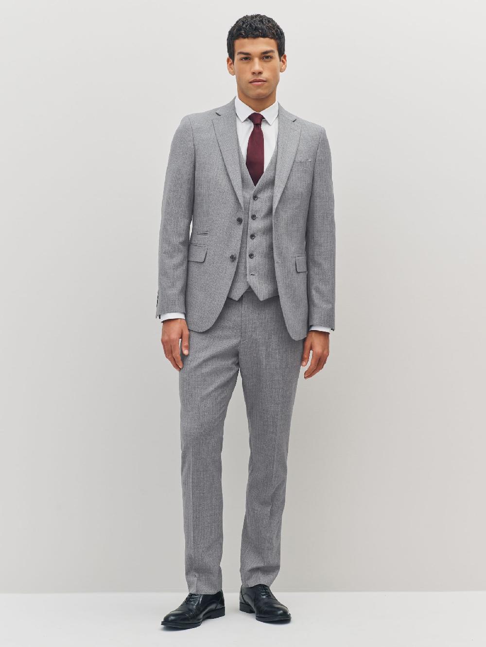 Seraphine Light Grey Slim Fit Textured Wool Blend Suit Jacket