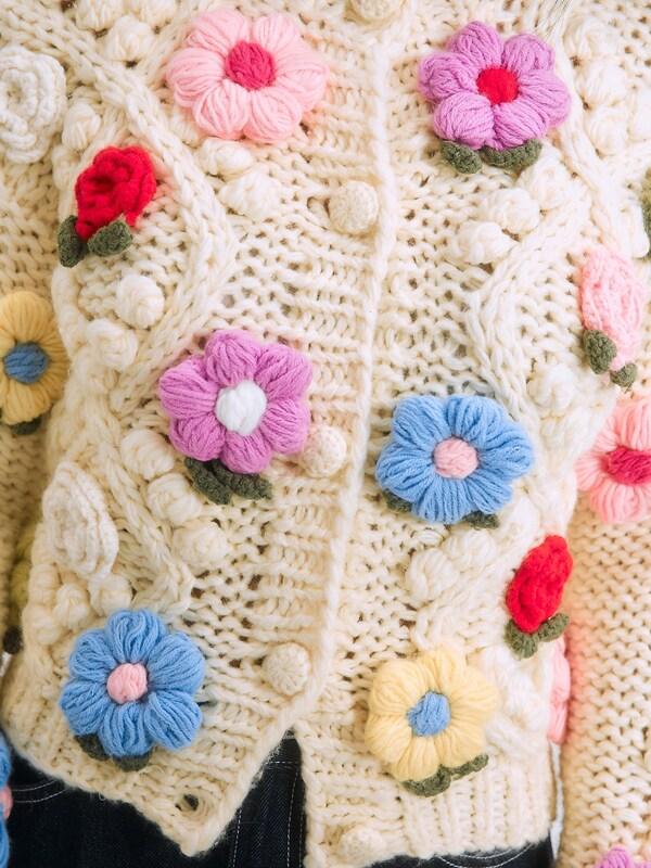 Seraphine Light Yellow Hand Knitted Floral 3D Cardigan