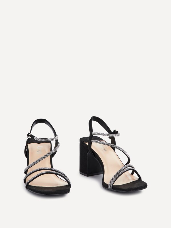 Seraphine Linzi Black Kira Strappy Diamante Block Heeled Sandals