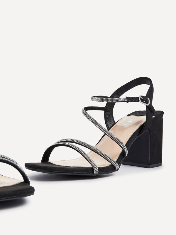 Seraphine Linzi Black Kira Strappy Diamante Block Heeled Sandals