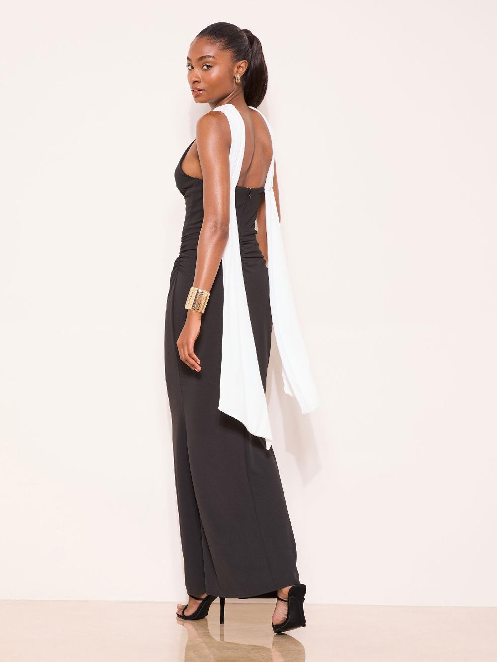 seraphine Lipsy Monochrome High Neck Scarf Drape Maxi Dress