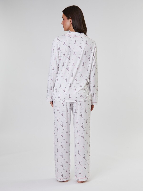 Seraphine Loungeable White/Pink Paris Ooh Lala Long Sleeve Button Through Pyjamas