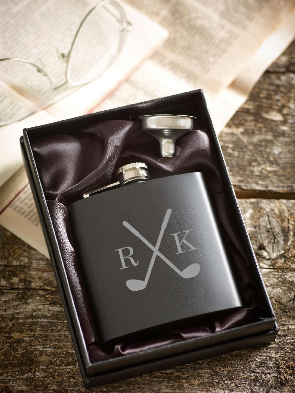 seraphine Loveabode Personalised Golf Clubs Hip Flask