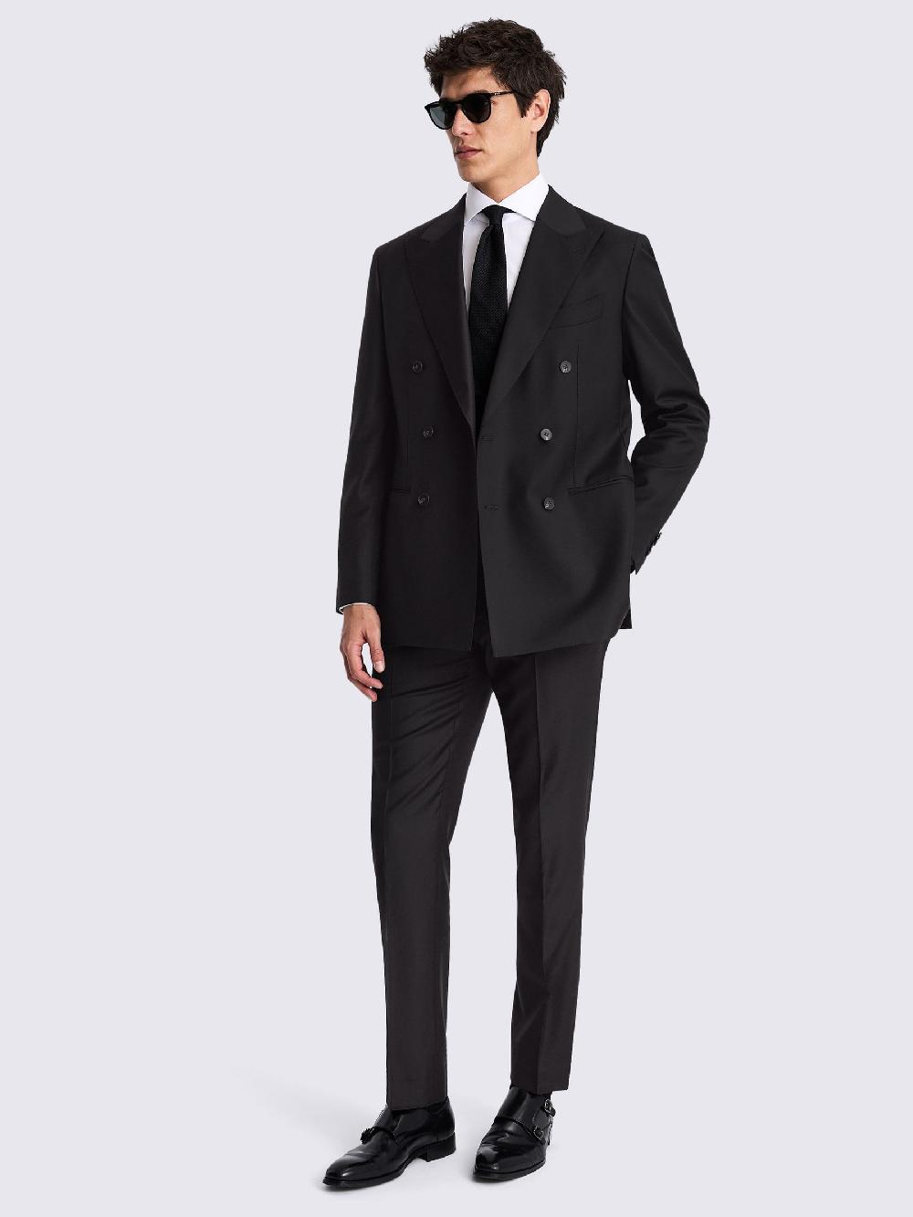 seraphine MOSS Black Tailored Fit Double Breasted Twill Italian Suit Jacket