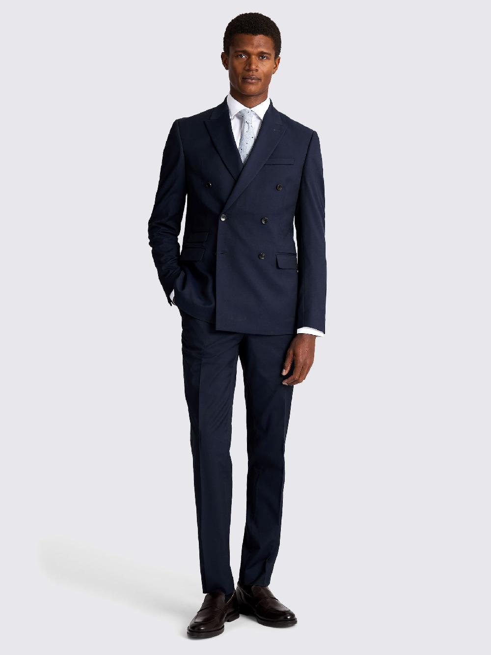 seraphine MOSS Ink Slim Fit Double Breasted Stretch Suit Jacket