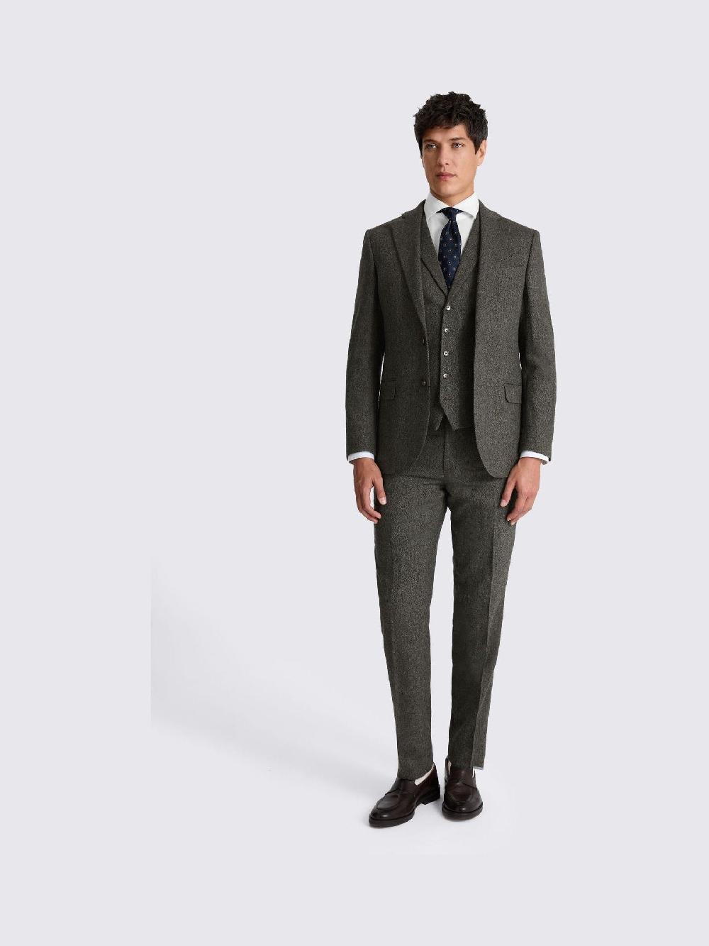 Seraphine MOSS Olive Tailored Fit Herringbone Suit Jacket