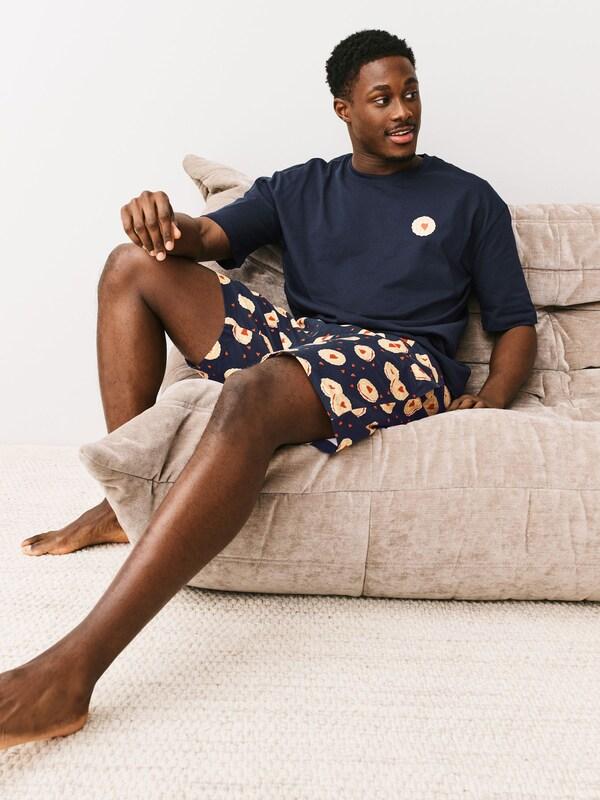 Seraphine Navy Blue Printed Short Sleeve Heart Biscuit Jersey Pyjamas Set